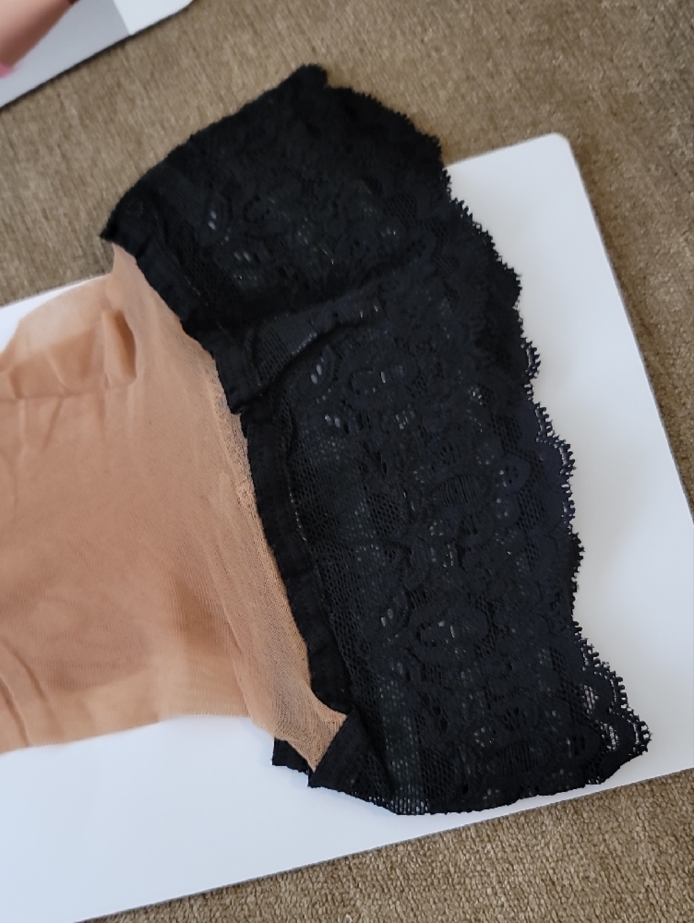 Wolford Lace Stay-Up Thigh Highs Gobi/Black L - Picture 7 of 14